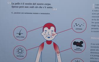 La mostra interattiva allestita in occasione dell'evento Novartis Oltre la pelle, alla scoperta dei mille volti del melanoma. Milano 13 Settembre 2019. 
ANSA / MATTEO BAZZI