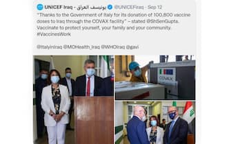 Il tweet di Unicef Iraq per ringraziare l'Italia per le dosi di vaccino inviate