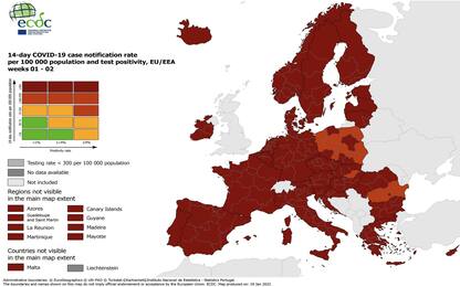 Covid, la mappa Ecdc conferma tutta l'Italia in rosso scuro