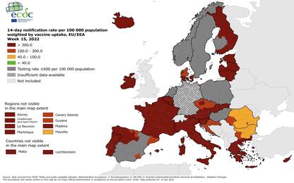 Covid, mappa Ecdc: Italia in rosso scuro. In parte Ue crollano i test