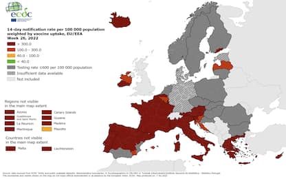 Covid, nella mappa Ecdc l’Italia risulta interamente in rosso scuro