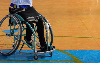 Disabled women take part in a female wheelchair basketball friendly match as part of a polio campaign organised by the United Nations Children's Fund (UNICEF), in Herat October 25, 2020. (Photo by HOSHANG HASHIMI / AFP) (Photo by HOSHANG HASHIMI/AFP via Getty Images)