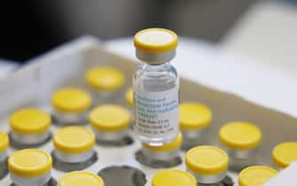 Vials of the Bavarian Nordic A/S Jynneos monkeypox vaccine at the Calit Medical Center in Tel Aviv, Israel on Sunday, July 31, 2022. As health authorities all over the globe search for ways to stop the monkeypox outbreak, investors are snapping up shares of companies that could benefit from the race to quell the disease. Photographer: Kobi Wolf/Bloomberg