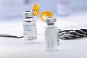 TOPSHOT - Vials of the JYNNEOS Monkeypox vaccine are prepared at a pop-up vaccination clinic in Los Angeles, California, on August 9, 2022. (Photo by Patrick T. FALLON / AFP) (Photo by PATRICK T. FALLON/AFP via Getty Images)
