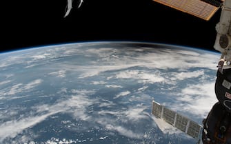 IN SPACE - AUGUST 21: In this NASA handout, the umbra, or moon's shadow, passes over Earth during the total eclipse Monday, August 21, 2017. Viewing the eclipse from orbit were NASA's Randy Bresnik, Jack Fischer and Peggy Whitson, ESA (European Space Agency's) Paolo Nespoli, and Roscosmos Commander Fyodor Yurchikhin and Sergey Ryazanskiy. The space station crossed the path of the eclipse three times as it orbited above the continental United States at an altitude of 250 miles. (Photo by NASA via Getty Images)