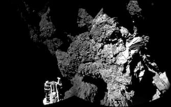 IN SPACE:  (EDITORIAL USE ONLY) This November 13, 2014 handout photo provided by the European Space Agency (ESA) shows the surface of the 67P/Churyumov-Gerasimenko comet as seen from the Philae lander, which landed on the comet's surface yesterday. ESA, despite some malfunctions on the Philae craft, successfully landed it on the comet on November 12, 2014 making it the first man-made craft to ever land on a comet. The Philae lander, launched from the Rosetta probe, is a mini laboratory that will gather data on the comet.  (Photo ESA via Getty Images)