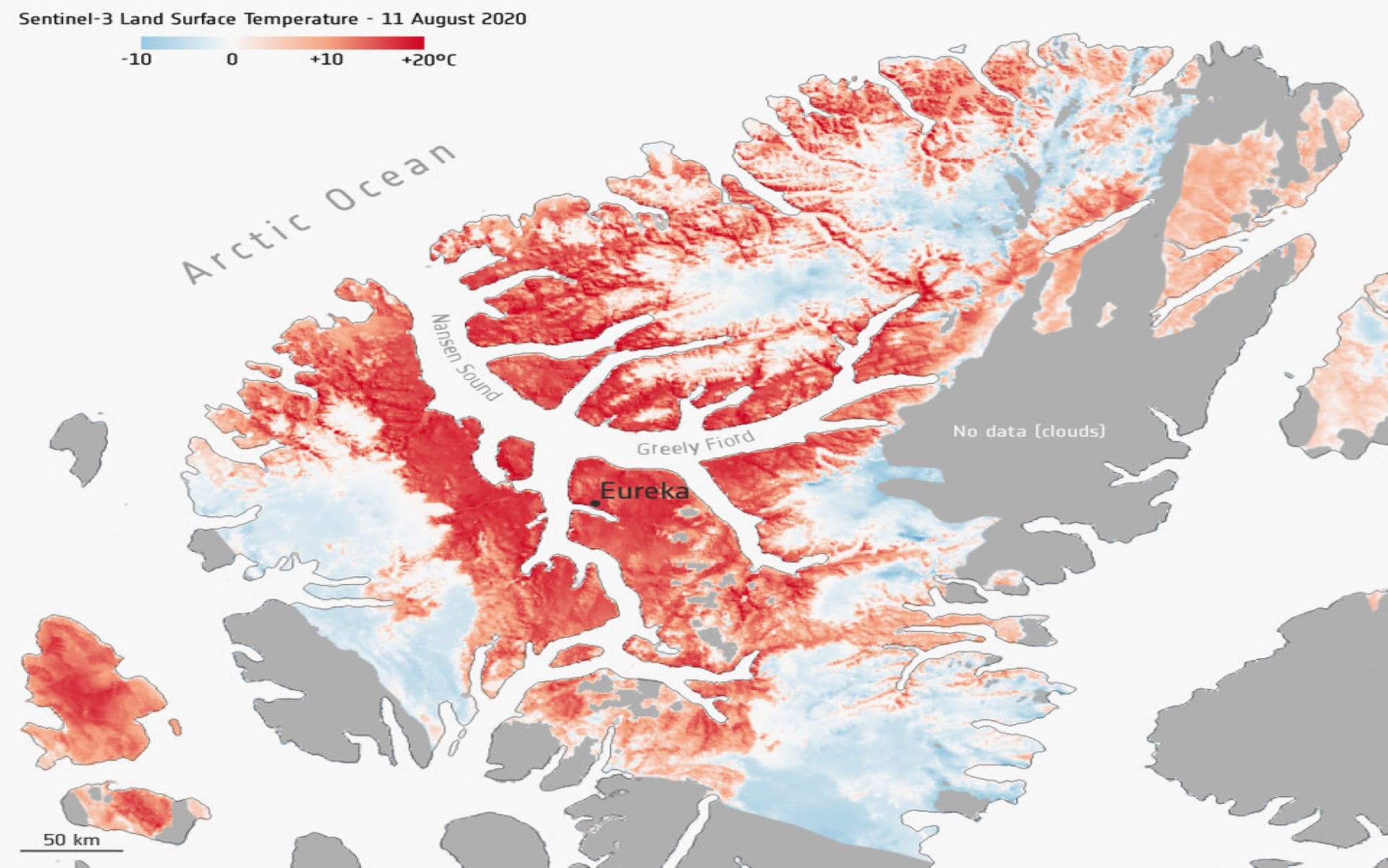 La mappa ottenuta dai rilevamenti dei satelliti sull'Artico La mappa ottenuta dai rilevamenti dei satelliti sull'Artico