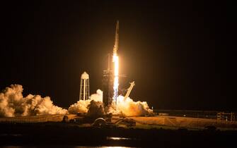 The SpaceX Falcon 9 rocket carrying the Inspiration4 crew launches from Pad 39A at NASA's Kennedy Space Center in Cape Canaveral, Florida on September 15, 2021. - The Inspiration4 mission, the first to send an all-civilian crew to orbit, will venture deeper into space than the International Space Station. (Photo by CHANDAN KHANNA / AFP) (Photo by CHANDAN KHANNA/AFP via Getty Images)