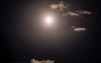 The SpaceX Falcon 9 rocket carrying the Inspiration4 crew launches from Pad 39A at NASA's Kennedy Space Center in Cape Canaveral, Florida on September 15, 2021. - The Inspiration4 mission, the first to send an all-civilian crew to orbit, will venture deeper into space than the International Space Station. (Photo by CHANDAN KHANNA / AFP) (Photo by CHANDAN KHANNA/AFP via Getty Images)