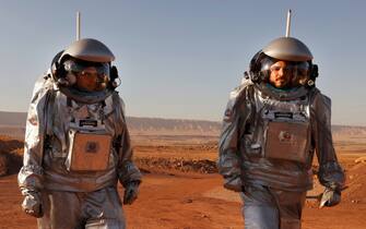 Two "astronauts" during a simulation of a mission to Mars in the Negev desert