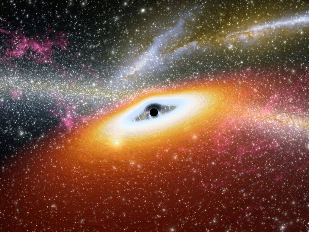 Una grafica che rappresenta un buco nero.