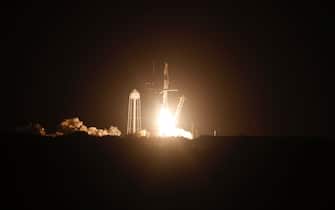 CAPE CANAVERAL, FL - APRIL 27: The SpaceX Crew-4 Dragon Crew lifts off from launch Pad 39A at the NASA Kennedy Space Center on April 27, 2022 in Cape Canaveral, Florida.  Crew members Lindgren, Hines, Watkins, and Cristoforetti launched at 3:52 am ET from Launch Complex 39A at the Kennedy Space Center to begin a six month mission onboard the orbital outpost.  (Photo by Octavio Jones / Getty Images)