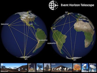 Immagini buco nero Via Lattea. EHT globe map Crediti: collaborazione EHT. ANSA/US +++ NO SALES, EDITORIAL USE ONLY +++