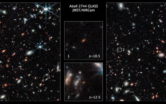 The James Webb Telescope sees two galaxies at the dawn of the cosmos.  PHOTO