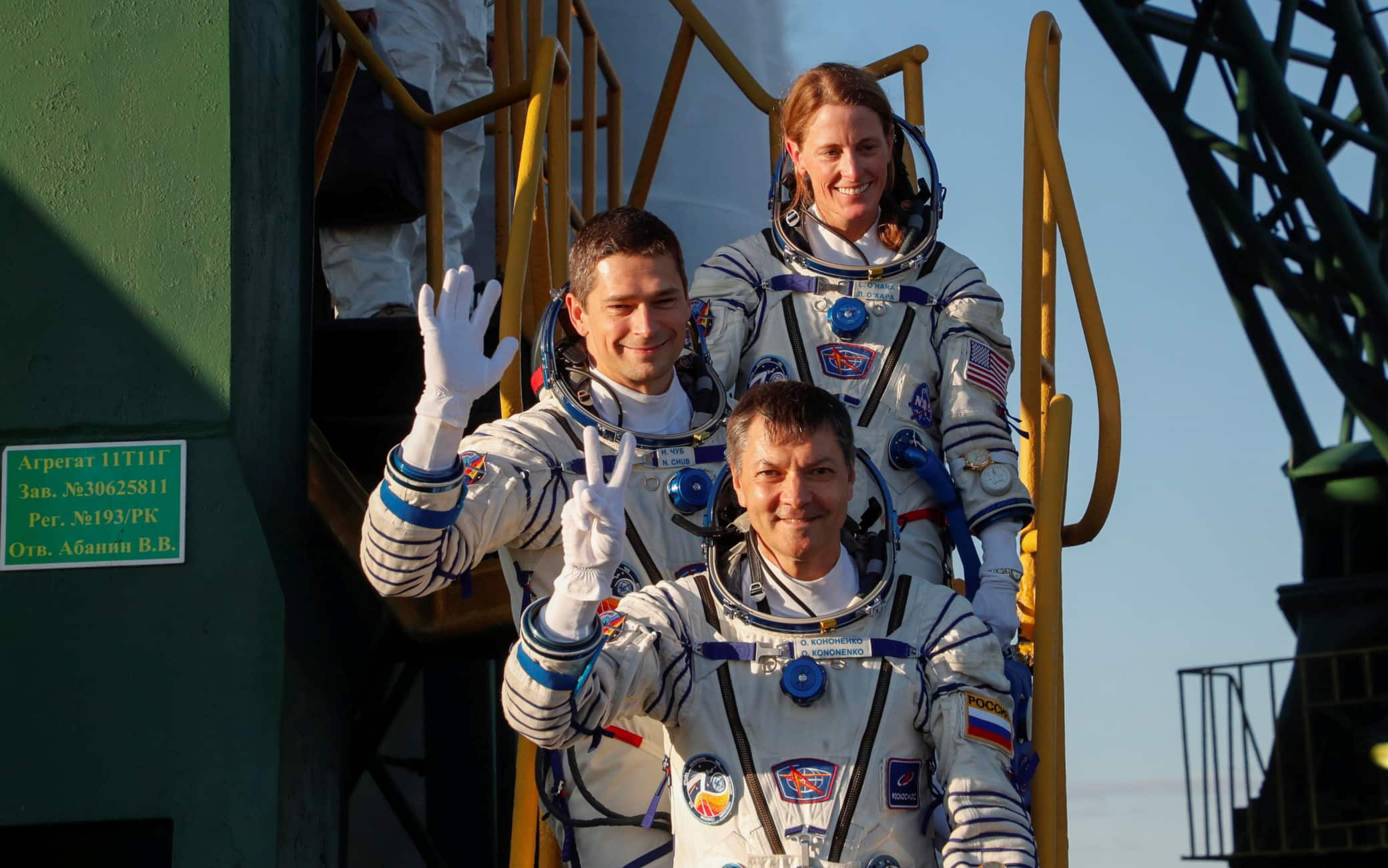 Gli astronauti Oleg Kononenko, Nikolai Tchoub e Loral O'Hara