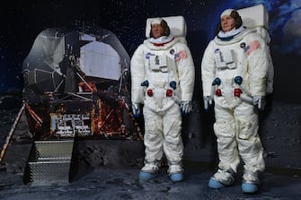 WASHINGTON, DC - JULY 24: General view of the Apollo 11 Experience celebrating the 50th anniversary of the first moon landing with NASA guest Dr. Jennifer Stern (not pictured) and figures of (L) Buzz Aldrin and (R) Neil Armstrong at Madame Tussauds DC on July 24, 2019 in Washington, DC. (Photo by Larry French/Getty Images for Madame Tussauds DC )