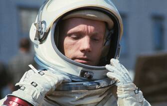 (Original Caption) Closeup of Gemini and command pilot Neil Armstrong in his space suit, March 11, during brief break in continuing round of preparations for March 15 Gemini and mission. The flight will include a rendezvous and docking with an agena target vehicle.