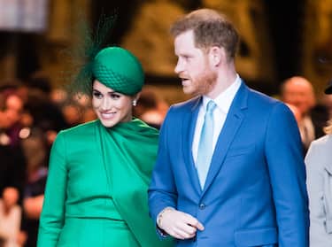 LONDON, ENGLAND - MARCH 09:  Prince Harry, Duhcess of Sussex and Meghan, Duchess of Sussex attend the Commonwealth Day Service 2020 on March 09, 2020 in London, England. (Photo by Samir Hussein/WireImage)