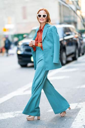 NEW YORK, NEW YORK - DECEMBER 07: Kate Bosworth is seen wearing Proenza Schouler suit with Chloe shirt in Chelsea on December 07, 2018 in New York City. (Photo by Gotham/GC Images)