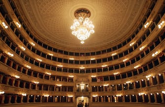 MILAN, ITALY - NOVEMBER 12:  A general view of the newly renovated Teatro Alla Scala on November 12, 2004 in Milan, Italy. The building - the most famous opera theatre in Italy - will be reopened after two years of restoration on December 7, 2004. (Photo by Giuseppe Cacace/Getty Images)
