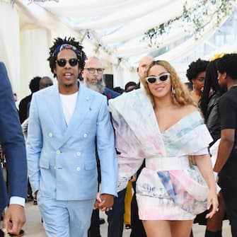 LOS ANGELES, CA - FEBRUARY 09: (EDITORS NOTE: Retransmission with alternate crop.) Jay-Z and Beyonce attend 2019 Roc Nation THE BRUNCH on February 9, 2019 in Los Angeles, California.  (Photo by Kevin Mazur/Getty Images for Roc Nation )