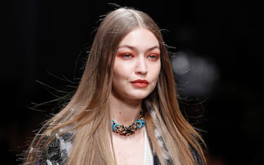 MILAN, ITALY ‚Äì FEBRUARY 22nd : Gigi Hadid headshot detail during the Missoni fashion show as part of Milan Fashion Week Fall/Winter 2020-2021 on February 22, 2020 in Milan, Italy.(Photo by Estrop/Gettyimages)