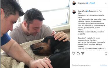 Tiziano Ferro annuncia su Instagram la morte del cane Beau
