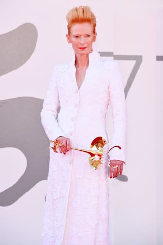 VENICE, ITALY - SEPTEMBER 03:  Tilda Swinton walks the red carpet ahead of the movie "The Human Voice" at the 77th Venice Film Festival at  on September 03, 2020 in Venice, Italy. (Photo by Stefania D'Alessandro/WireImage,)