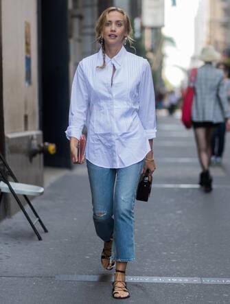 NEW YORK, NY - SEPTEMBER 10: Laurel Pantin wearing white button shirt, denim jeans seen in the streets of Manhattan outside Victoria Beckham during New York Fashion Week on September 10, 2017 in New York City. (Photo by Christian Vierig/Getty Images)