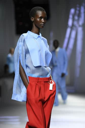 MILAN, ITALY - SEPTEMBER 23: A model walks the runway at the Fendi fashion show during the Milan Women's Fashion Week on September 23, 2020 in Milan, Italy. (Photo by Daniele Venturelli/Daniele Venturelli/WireImage )