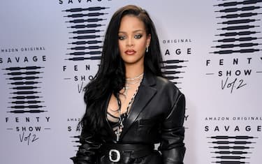 LOS ANGELES, CALIFORNIA - OCTOBER 1: In this image released on October 1, Rihanna attends the second press day for Rihanna's Savage X Fenty Show Vol. 2 presented by Amazon Prime Video at the Los Angeles Convention Center in Los Angeles, California; and broadcast on October 2, 2020.  (Photo by Kevin Mazur/Getty Images for Savage X Fenty Show Vol. 2 Presented by Amazon Prime Video)