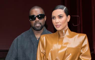 PARIS, FRANCE - MARCH 01: Kim Kardashian West and husband Kanye West leave K.West's Sunday Service At Theatre Des Bouffes Du Nord - Paris Fashion Week Womenswear Fall/Winter 2020/2021 on March 01, 2020 in Paris, France. (Photo by Marc Piasecki/WireImage)