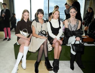 1204886426 NEW YORK, NEW YORK - FEBRUARY 08: (L-R) Larsen Thompson, Bailee Madison, Lila Grace Moss Hack, and Coco Rocha attend the Longchamp Fall/Winter 2020 Runway Show at Hudson Commons on February 08, 2020 in New York City. (Photo by Dimitrios Kambouris/Getty Images for Longchamp )