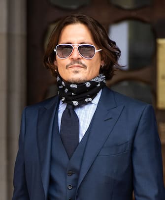 LONDON, ENGLAND - JULY 14: Johnny Depp arrives at the Royal Courts of Justice, Strand on July 14, 2020 in London, England. American actor Johnny Depp is taking News Group Newspapers, publishers of The Sun, to court over allegations that he was violent towards his ex-wife, Amber Heard, 34. (Photo by Samir Hussein/WireImage )