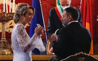 Un momento del matrimonio civile tra Silvia Salis e Fausto Brizzi in Campidoglio, Roma 14 novembre 2020. ANSA / FABIO FRUSTACI
