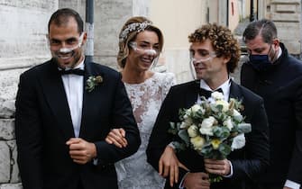 Silvia Salis arriva con i suoi testimoni per il matrimonio con Fausto Brizzi in Campidoglio, Roma 14 novembre 2020. ANSA / FABIO FRUSTACI