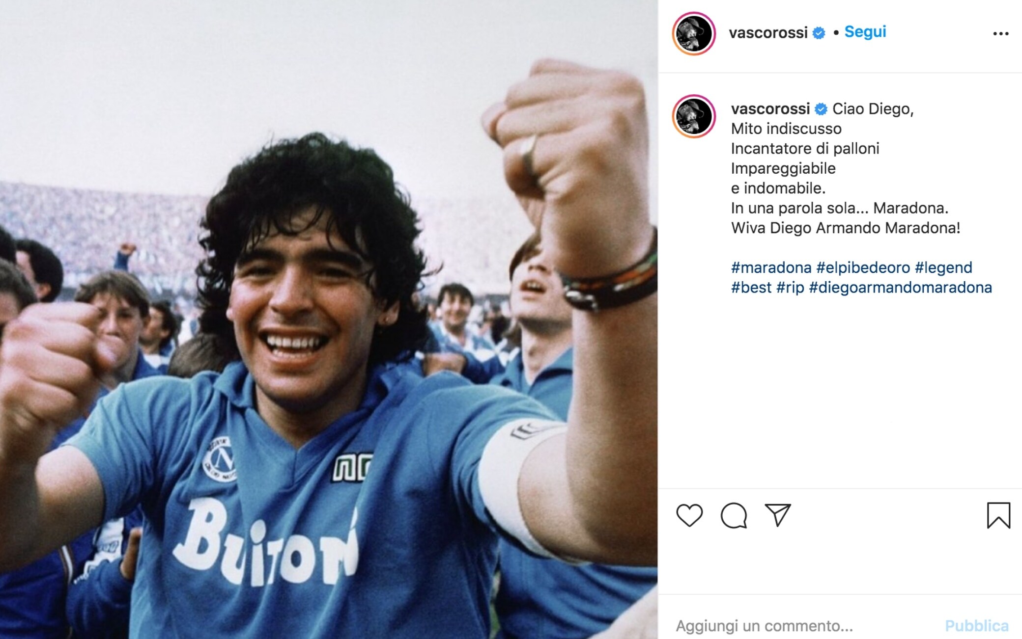 Addio A Maradona Da Vasco Rossi A Salvatore Esposito Il Ricordo Social Dei Vip Sky Tg24