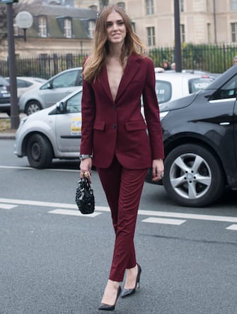PARIS, FRANCE - JANUARY 26: Fashion Blogger of The Blond Salad Chiara Ferragni wears a suit, shoes, and handbag by Dior on day 2 of Paris Haute Couture Fashion Week Spring/Summer 2015, on January 26, 2015 in Paris, France. (Photo by Kirstin Sinclair/Getty Images)