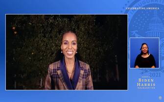 UNSPECIFIED - JANUARY 20: In this screengrab, Kerry Washington speaks during the Celebrating America Primetime Special on January 20, 2021. The livestream event hosted by Tom Hanks features remarks by president-elect Joe Biden and vice president-elect Kamala Harris and performances representing diverse American talent.  (Photo by Handout/Biden Inaugural Committee via Getty Images )