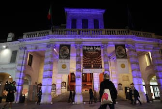 il teatro Grande di Brescia durante l iniziativa  luci accese , Brescia 22 febbraio 2021.
ANSA/SIMONE VENEZIA

