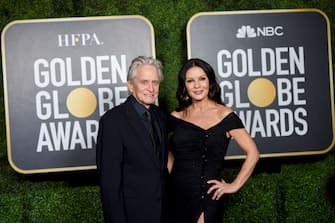 NEW YORK, NEW YORK - FEBRUARY 28: Michael Douglas and Catherine Zeta-Jones attend the 78th Annual Golden GlobeÂ® Awards at The Rainbow Room on February 28, 2021 in New York City.  (Photo by Dimitrios Kambouris/Getty Images for Hollywood Foreign Press Association)