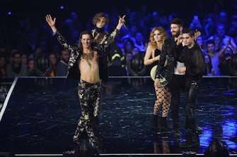 MILAN, ITALY - DECEMBER 14:  Maneskin and Lorenzo Licitra attend X Factor 11 finale on December 14, 2017 in Milan, Italy.  (Photo by Stefania D'Alessandro/Getty Images)