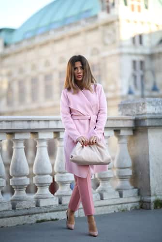 VIENNA, AUSTRIA - OCTOBER 12: FÃ¼sun Lindner wearing a complete Madeleine outfit and a Bottega Veneta bag on October 12, 2019 in Vienna, Austria. (Photo by Jeremy Moeller/Getty Images)