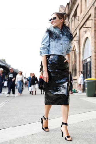 SYDNEY, AUSTRALIA - MAY 14:  Kate Waterhouse wearing Prada denim jacket and Poppy Lissiman sunglasses during Mercedes-Benz Fashion Week Resort 19 Collections at Carriageworks on May 14, 2018 in Sydney, Australia.  (Photo by Hanna Lassen/Getty Images)