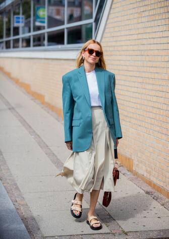 COPENHAGEN, DENMARK - AUGUST 07: Hege Aurelie Badendyck is seen outside Holzweiler during Copenhagen Fashion Week Spring/Summer 2020 on August 07, 2019 in Copenhagen, Denmark. (Photo by Christian Vierig/Getty Images)