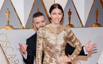 Justin Timberlake and Jessica Biel walking the red carpet during the 89th Academy Awards ceremony, presented by the Academy of Motion Picture Arts and Sciences, held at the Dolby Theatre in Hollywood, California on February 26, 2017. (Photo by Anthony Behar) *** Please Use Credit from Credit Field ***