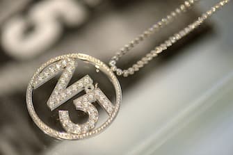 A "Chanel" diamond necklace made especially for Nicole Kidman for the advertising spot of "Chanel NÂ°5 is displayed as part of the exhibition "NÂ°5 culture Chanel" at the Palais de Tokyo in Paris on May 3, 2013. AFP PHOTO / ERIC FEFERBERG        (Photo credit should read ERIC FEFERBERG/AFP via Getty Images)