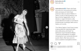La nota del Teatro alla Scala, condivisa su Instagram, sulla morte della ballerina Carla Fracci