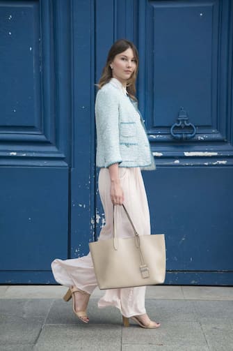 PARIS, FRANCE - JULY 7: Fashion Blogger Angelica Ardasheva wearing a Zara top, jacket and skirt, Mango shoes and Gianni Chiarini bag day 2 of Paris Haute Couture Fashion Week Autumn/Winter 2014, on July 7, 2014 in Paris, France. (Photo by Kirstin Sinclair/Getty Images)