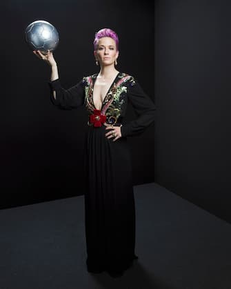 1176685035 MILAN, ITALY - SEPTEMBER 23: The Best FIFA Women's Player Award finalist Megan Rapinoe of Reign FC and United States poses for a portrait in the photo booth prior to The Best FIFA Football Awards 2019 at Excelsior Hotel Gallia on September 23, 2019 in Milan, Italy. (Photo by Michael Regan - FIFA/FIFA via Getty Images)